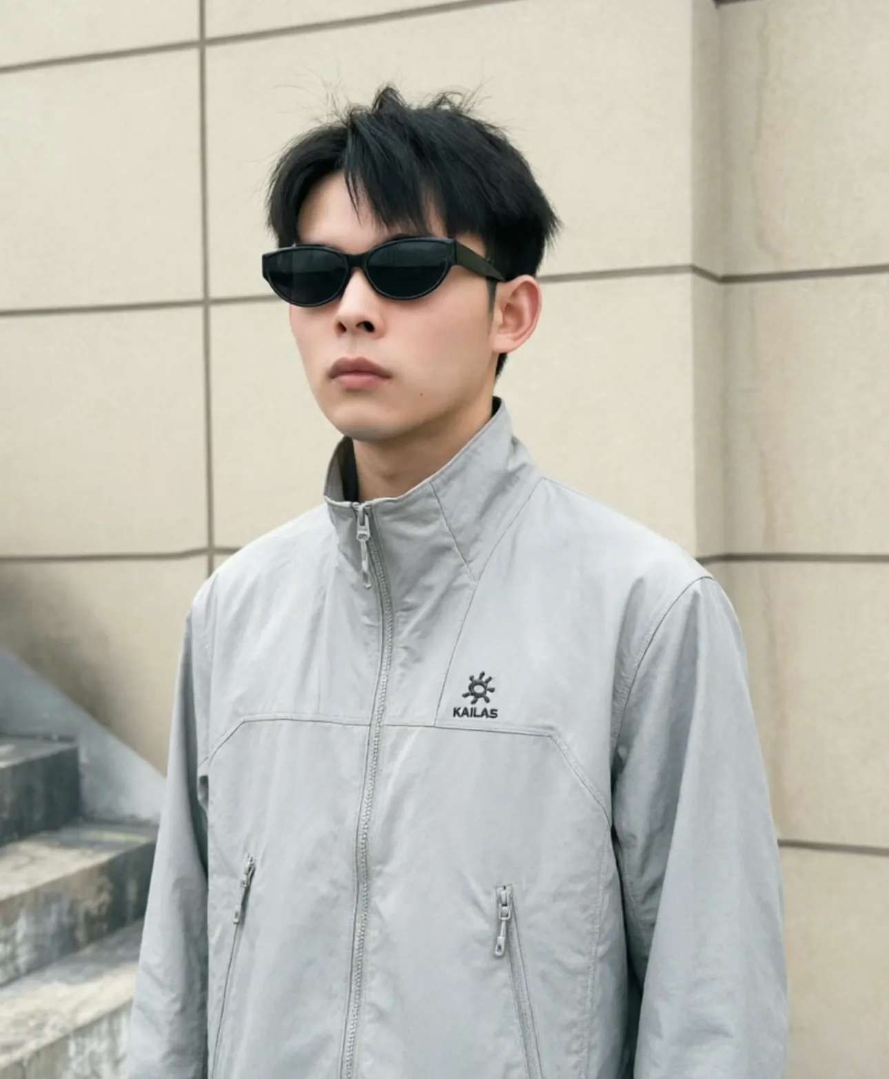 Upper body material picture KAILAS/KAILAS 26Fw Newest Arrival M 8 stand-up collar embroidered soft shell jacket couple style outdoor casual jacket windbreaker jacket (light cloud blue)